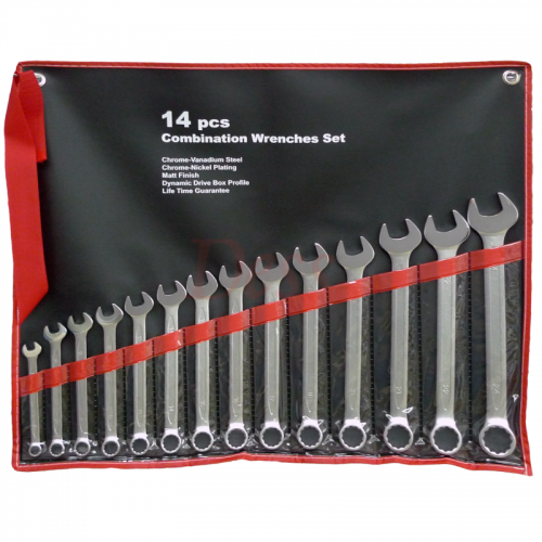 COMBINATION WRENCH SET, MAT FINISHED, SUNK PANEL, CHROME VANADIUM STEEL, EURO TYPE, POUCH BAG