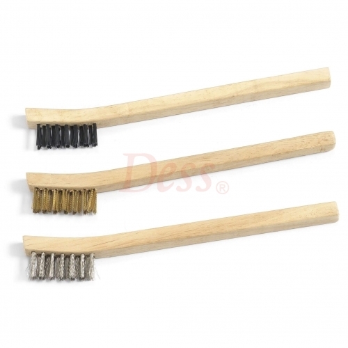 3pc 3” Nylon, Brass & Stainless Mini Brush, Wood Handle